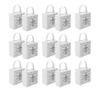 DIYEAH 25 sacs cadeaux croix blanche - Sachets à dragées avec poignées - Boîtes à biscuits et friandises - Mini boîtes pour baptême, mariage, cadeau de remerciement pour un pasteur