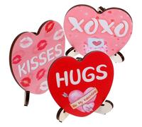 DIYEAH 3 Pièces Décorations Bois Forme de Cœur pour Saint-Valentin Ornements de Table Robustes pour Centre de Table Romantique et Décoration Mariage