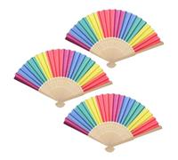 DIYEAH 3 pièces Lot de Éventails Pliables Colorés avec Manche Bambou Ventilateurs Portables Élégants pour Rafraîchissement et Décoration Mariage Accessoires Légers et Couleur Aléatoire