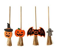 DIYEAH 4 Pièces Balai de Sorcière en Bois, Paille Artificielle Ambiance | Mini Balayette Décorative, Fantômes et Citrouilles, Usage Photo, Bureau, Paquet Présents, Bocaux