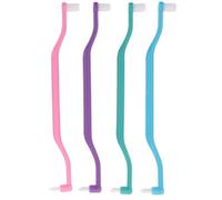 DIYEAH 4 Pièces Brosse à Dents Double Tête en Plastique, Brossette Interdentaires Compacte, Poignée Courbe, Petites Têtes de Poils, Nettoyage Précis des Dents Espaces Étroits