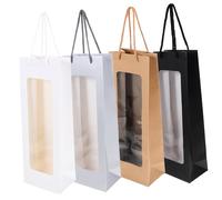 DIYEAH 4 pièces Lot de Cadeaux pour Bouteilles de Vin Papier Kraft avec Fenêtre Transparente Poignées Pratiques Protection et Présentation Élégante pour Emballage Cadeau