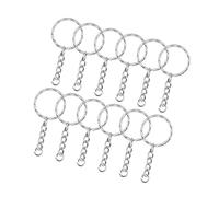DIYEAH 50 Pcs Porte-clés en Métal Argenté Rond avec Chaînette et Anneau de Jonction, Matériau Robuste et Finition Soignée pour Bricolage et Usage Quotidien