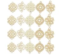 DIYEAH 50 pièces connecteurs dorés baroques avec double trou - design plat nœud chinois, cœur, fleur - breloques variées pour bijoux DIY