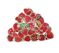 DIYEAH 50pièces Autocollant Pour Bagages Décoratif Thème Fraise Autocollants Amovibles De Petits Fruits De Dessins Pour Garçon Fille