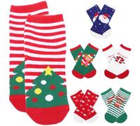 DIYEAH 6 Paires Coton Peigné Chaussettes de Noël Créatives pour Garçon et | Mouth Élastique, Couture Manuelle Fine, Chaudes et Respirantes, Motif Cartoon Festif, pour Bébé 4 à 6