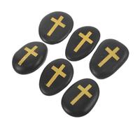 DIYEAH 6 Pièces Pierres de Prière Chrétiennes Gravées Croix, Galets Noirs | Polies à Main, Format Paume, pour Tables de Chevet et Coins Prière, Souvenir Inspirant Chrétien