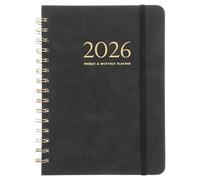 DIYEAH Agenda hebdomadaire et mensuel 2026 - Carnet à spirales - Agenda esthétique avec fonctions de blocage du temps et de suivi des objectifs - Noir