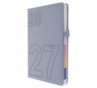 DIYEAH Agenda Professionnel 2027 Bleu en Papier Pu avec Planificateur Quotidien Structuré, Support Stylo Intégré pour Réunions et Organisation Horaire Précise