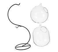 DIYEAH Aquarium Multifonction en Verre et Support en Fer S-Type, Vase Rond 12 Cm et Plante Hydroculture Moyenne, Décoration Bureau pour Poissons Rouges et Plantes Succulentes