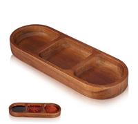 DIYEAH Assiette à condiments en bois, plateau de service compartimenté 3 sections, petite assiette à sauce pour barbecue et petit-déjeuner, usage polyvalent
