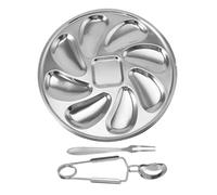 DIYEAH Assiette à Huîtres Inox Résistante avec Fourchette et Pince Plateau Service Fruits de Mer Pratique