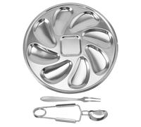DIYEAH Assiette d'Huîtres en Acier Inoxydable 3 Pièces Fourchette et Pince à Huîtres Plateau Multifonction Résistant à L'Usure pour Service de Fruits de Mer au Restaurant Cuisine