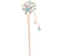 DIYEAH Baguettes à Cheveux Vintage Chinoises Strass et Pompons Bleu Glacé, Accessoires pour Cheveux Longs, Décoration Élégante pour Fêtes, Anniversaires et Coiffures Traditionnelles