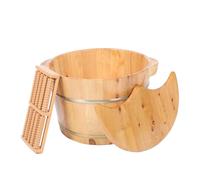 DIYEAH Bain de Pieds en Bois de Cèdre Couvercle et Billes de Massage, Bassin de Trempage Isolant pour Usage Domestique, Modèle Épais 26l, Seau à Pied Pratique et Étanche, Soin Relaxant