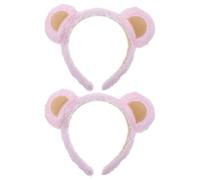 DIYEAH Bandeaux pour Cheveux Oreilles D'ours 2pcs, Tissu Peluche Léger et Plastique, Bandeaux Roses pour Lavage du Visage et Soins Spa, Accessoires Mignons pour Femmes et Filles