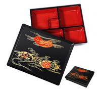 DIYEAH Boîte à Lunch Japonaise Moyenne en Plastique Compartimentée 5 Grilles Boîte à Sushis Bento Empilable Couvercle Imprimé pour Préparation Repas Bureau École et Voyage