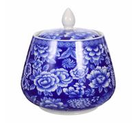 DIYEAH Boîte de Rangement en Céramique 870 ML Motif Bleu et Blanc, Pot de Conservation Couvercle, Bocal Décoratif Multifonction pour Thé, Bonbons Cuisine, Accessoire Décor Intérieur