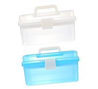 DIYEAH Boîte De Rangement Portable 2pcs Transparente Double Couche Pour Outils De Dessin Et Manucure Boîte à Papeterie Pour Cosmétiques Blanche Et Bleue Poignée Pratique Stockage