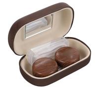 DIYEAH Boîtier pour Lentilles de Contact Doublure Cuir, Petit Miroir et Pince, Étanche et Facile à Transporter pour Usage Quotidien Marron