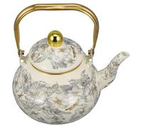 DIYEAH Bouilloire Émail Vintage pour Cuisinière Théière Rétro Émail avec Poignée Dorée Bouilloire à Eau Raffinée pour Infuser Thé Facile à Nettoyer Design Rétro Sophistiqué