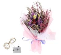 DIYEAH Bouquet de Fleurs Séchées Naturelles Petit Format, Mélange de Fleurs de Type Ne M’oublie Pas et Gypsophile, Livré Paquet de Transport et Guirlande Lumineuse, Décoration Romantique