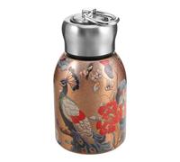 DIYEAH Bouteille isotherme en acier inoxydable, mini bouteille thermique de | Tasse isotherme pour boissons chaudes et froides, petite tasse de voyage portable avec motif paon vintage chinois et anse