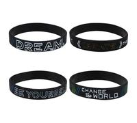 DIYEAH Bracelets en Silicone de Motivation Élastiques 4 Pcs, Bracelets Inspirants pour Adolescents Messages Dream, Be Yourself, Change The World, Create - Accessoire Sportif et Présent