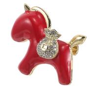DIYEAH Broche Nouvel An Chinois en Alliage Cheval Rouge avec Cristaux, Épingle Polyvalente Bijou Chance Printemps et Automne pour Femmes Accessoire Mode