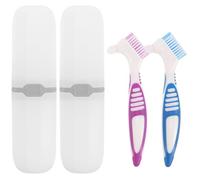 DIYEAH Brosse pour Prothèses Dentaires Double Face Mini Portable, Kit 2 Pièces Étui de Rangement Blanc Nacré, Poils Durs, Nettoyant pour Dentier, Voyage et Soins Bucco-dentaires