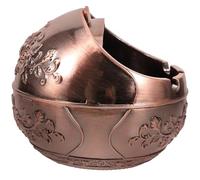 DIYEAH Cendrier Rétro Boule à Couvercle en Alliage D'aluminium Marron | Relief Rose Décoratif, des Odeurs, pour Mégots et Cigarettes, Usage Maison ou Cour