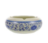DIYEAH Cendrier Rond en céramique Bleu Grand Format, Style Antique | Usage polyvalent au salon et sur le balcon, rangement innovant des mégots, résistance à l’usure, élégance artistique
