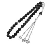 DIYEAH Chapelet Tasbih Musulman 99 Perles D’agate Noires pour Prière | Double Rang, Noms D’allah et Muhammad Gravés, Boîte Présent Artisanale, pour Mains, Poignet, Aïd et Dévotion Style Aléatoire