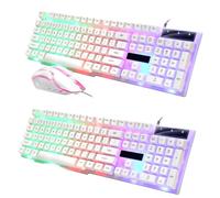 DIYEAH Clavier USB Filaire Éclairage LED Blanc, Souris Filaire Ergonomique, Ensemble Clavier Souris pour Usage Quotidien, Gamer Et Professionnel, Design Simple pour Ordinateur