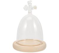 DIYEAH Cloche Décorative en Verre Transparent avec Base en Bois Naturel Petite Taille Couverture Paysagère pour Fleurs Préservées et Micro-Paysage Accessoire Déco Saint-Valentin