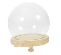 DIYEAH Cloche Verre Sphérique Transparente avec Socle Bois pour Décoration Micro-Paysage Protection Anti-poussière Présentoir pour Fleurs Éternelles et Objets Décoratifs