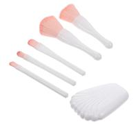 DIYEAH Coffret de Maquillage Portable 5 Pièces avec Étui Coquillage Blanc Cassé, Ensemble de Pinceaux Professionnels pour Poudres, Fards à Paupières, Mini Pinceaux de Voyage avec Miroir