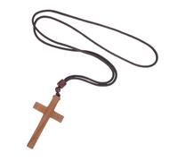 DIYEAH Collier avec pendentif croix en bois sur cordon, crucifix de Jésus, bijou religieux chrétien, prière, baptême, cadeau de Pâques pour femmes et hommes
