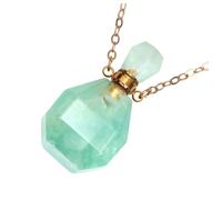 DIYEAH Collier Pendentif Bouteille Parfum Naturelle Fluorite avec Chaîne Métal Mini Fiole Cristal Léger pour Huile Essentielle Bijou Suspendu Décoratif pour Femme