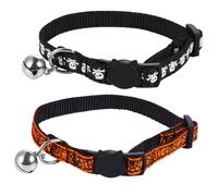 DIYEAH Collier pour Animaux de Compagnie Halloween Lot de 2 Toiles D'araignée et Crânes, Ajustable et Élastique, Léger et Robuste, Décoration pour Chat et Petit Chien