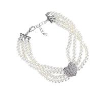 DIYEAH Collier pour Chien Pendentif Cœur en Verre et Perles Artificielles Blanc Quatre Rangées Élégant pour Mariage et Séance Photo