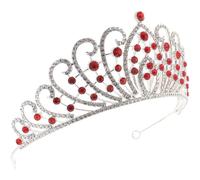 DIYEAH Couronne de Mariage en Strass Baroque Argenté Strass Rouges, Accessoire Coiffure Femme pour Anniversaire, Fête et Cérémonie, Diadème Léger et Confortable, Décoration Cheveux