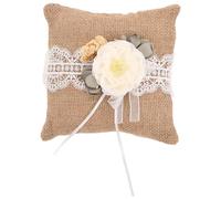 DIYEAH Coussin D’Alliances Vintage en Toile de Jute et Dentelle Couleur Café Taille 15 CM Porte-Alliances Rustique avec Poche Intégrée pour Mariage Fiançailles et Décoration