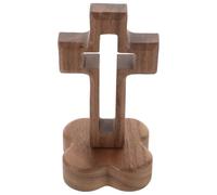 DIYEAH Croix Bois Artisanale sur Table Ornement Religieux Naturel Décoration Spirituelle Minimaliste Cadeau Significatif pour Communion et Fête