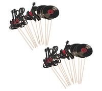 DIYEAH Décorations Réutilisables Thème Musique pour Cupcakes en Papier Noir Lot de 24 Guitares et Symboles Musicaux pour Fête d'anniversaire ou Soirée Musicale