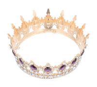 DIYEAH Diadème Baroque Rond Doré Strass Transparents et Gouttes D'eau, Tiare de Mariage Couleur Or et Violet Foncé, Accessoire Coiffure Femme pour Mariage et Fête Élégante