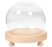 DIYEAH Dôme en Verre Transparent Ø10 CM avec Socle en Bois Naturel Couverture Décorative pour Fleurs Éternelles Micro-Paysage et Objets Décoratifs Cache-Fleurs Protecteur pour