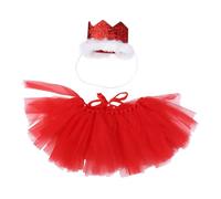 DIYEAH Ensemble 2 Pièces Jupe Tutu pour Chien et Chiot en Maille Tulle Rouge Vif avec Bandeau Couronne Rouge Vêtements pour Animaux de Compagnie pour Fêtes et Occasions Spéciales