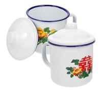 DIYEAH Ensemble de 2 Tasses à Thé Émaillées Style Chinois Vintage 500ml, Résistantes aux Chocs et Anti-brûlure, Repas et Boissons Traditionnels Plusieurs styles