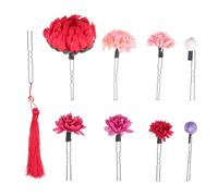 DIYEAH Ensemble de 9 Pinces à Cheveux Japonaises Rouges de Fleur pour Kimono, Accessoires Coiffure Traditionnels en Matériau Synthétique, pour Festivals